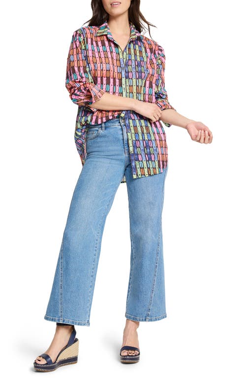 Nic + Zoe Nic+zoe Rainbow Macaroon Crinkled Cotton Button-up Shirt In Pink Multi