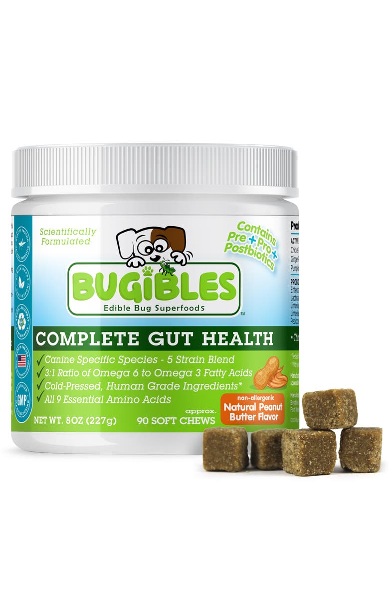 Bugibles Complete Gut Health 90 Probiotic Soft Chews For Dogs, Main, color, Brown