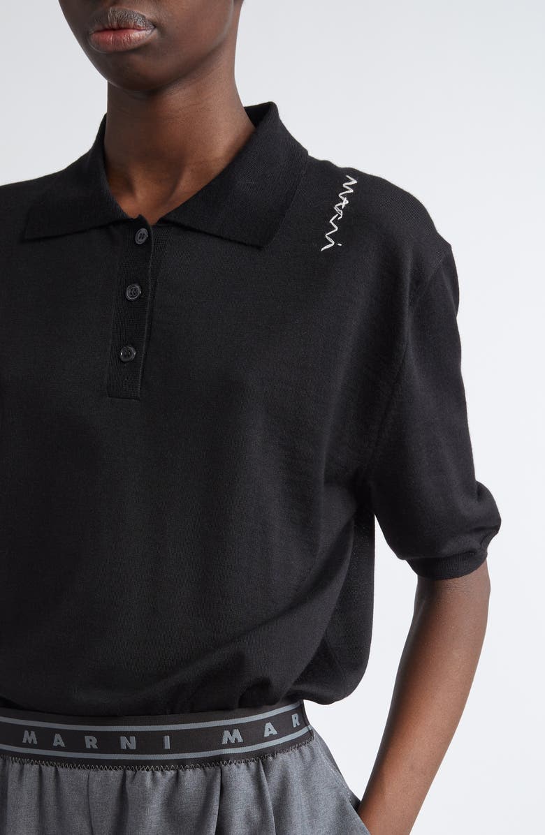 Marni Embroidered Logo Oversize Virgin Wool & Silk Polo Sweater, Alternate, color, 