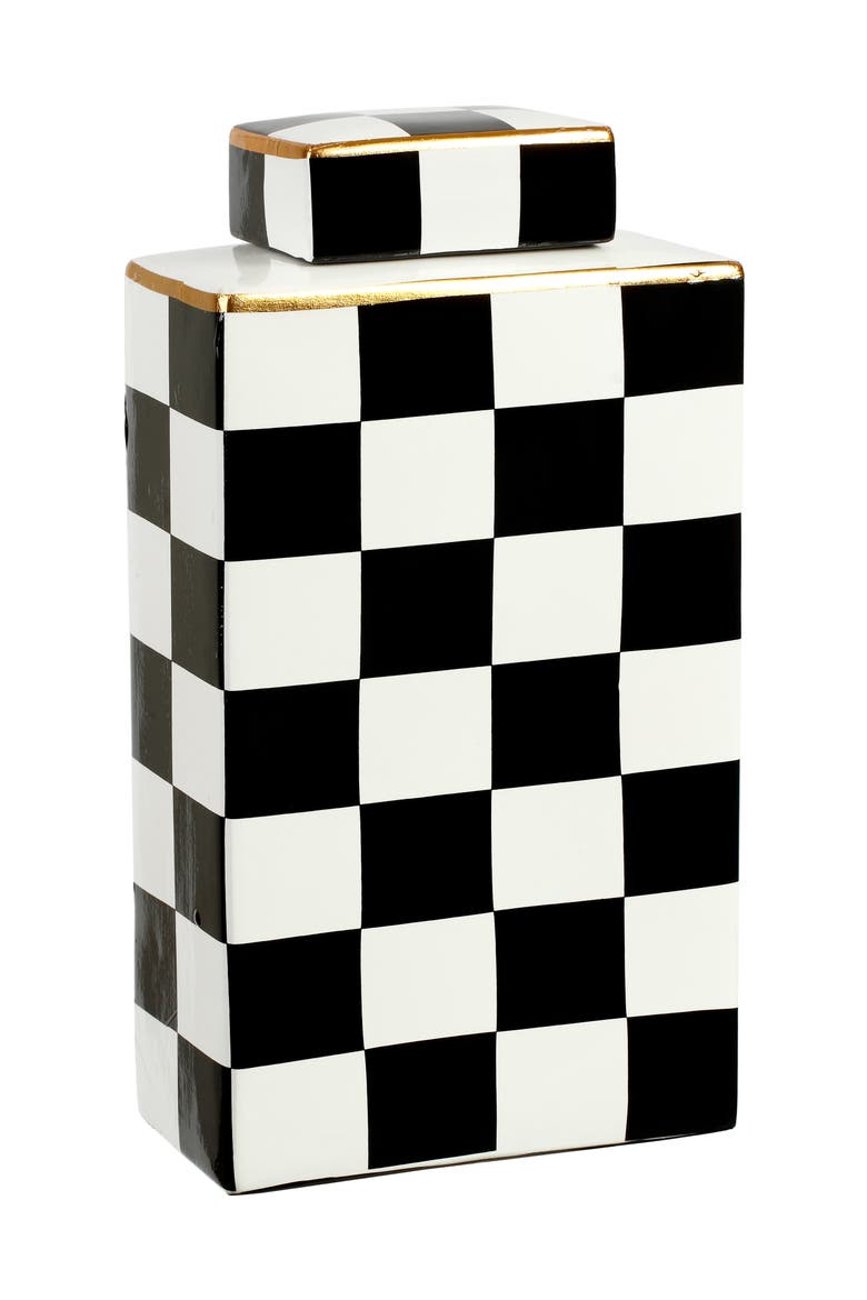 Checkered Box Jar with Lid 11.5", Main, color, Black