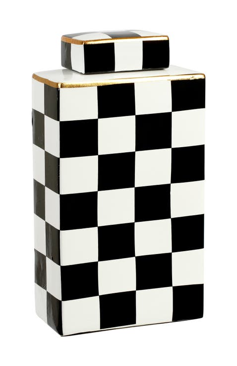 Checkered Box Jar with Lid 11.5"