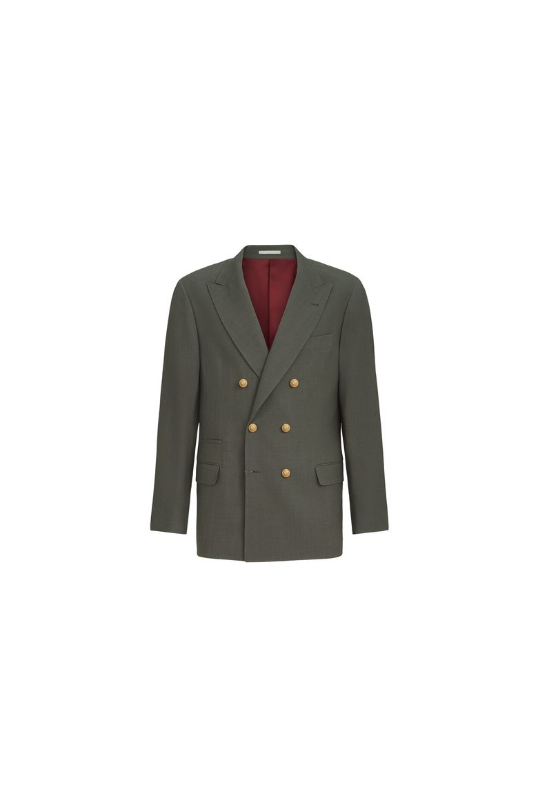 Virgin wool canvas one-and-a-half breasted deconstructed blazer with metal buttons, Alternate, color, Forest Green