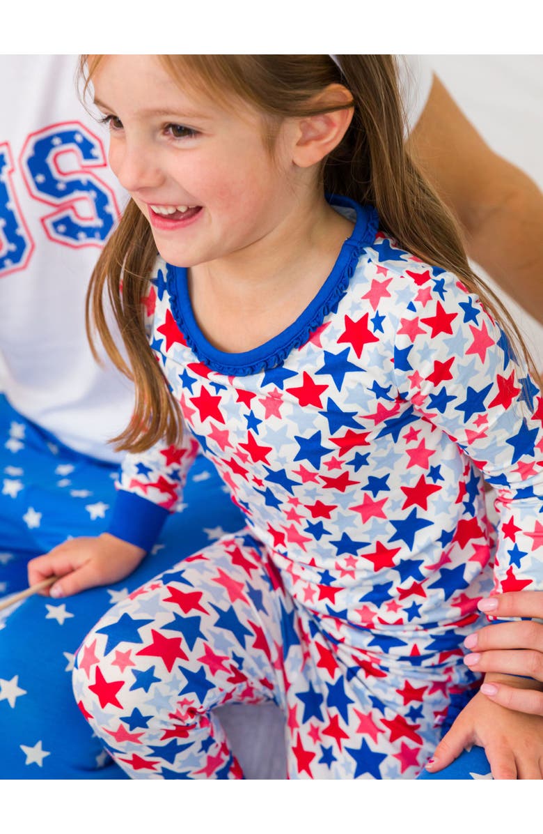RuffleButts SoftSnooze Toddler Girls Ruffle Long Sleeve Pajama Set, Alternate, color, Star-Spangled