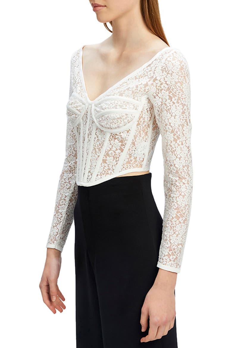 Lace Long Sleeve Corset Crop Top, Alternate, color, IVORY