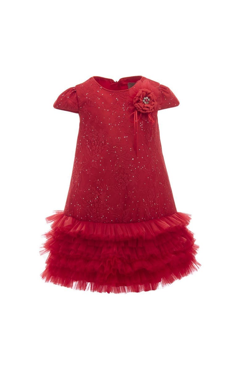 Tulleen Glitter Empire Dress, Main, color, Red