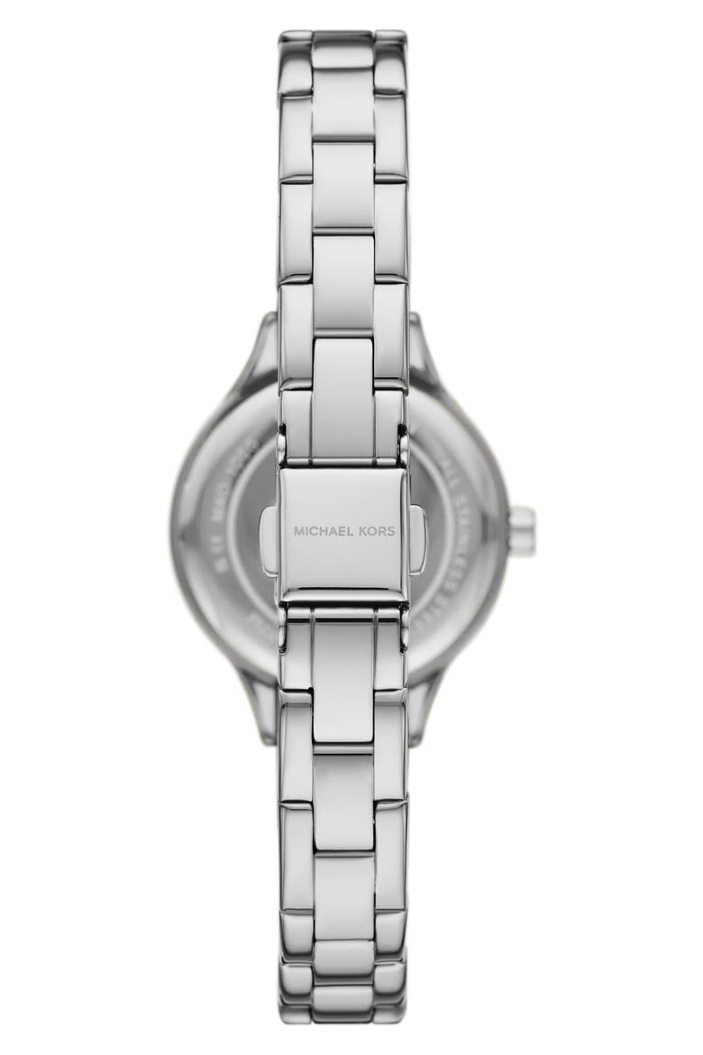 Aspyn Crystal Three-Hand Quartz Bracelet Watch, 28mm, Alternate, color, SILVER