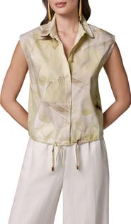 Donna Karan New York Allover Print Drawstring Hem Sleeveless Top