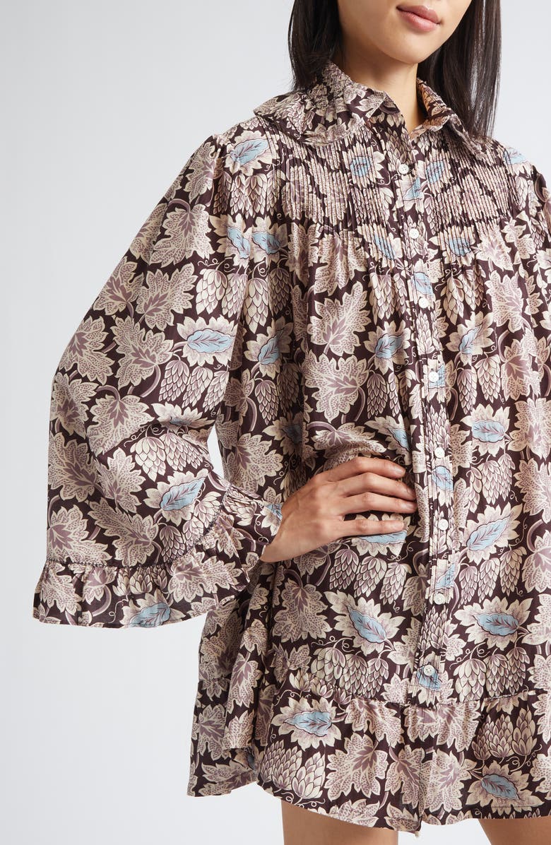 Bode Wisteria Long Sleeve Cotton & Silk Minidress, Alternate, color, Mauve