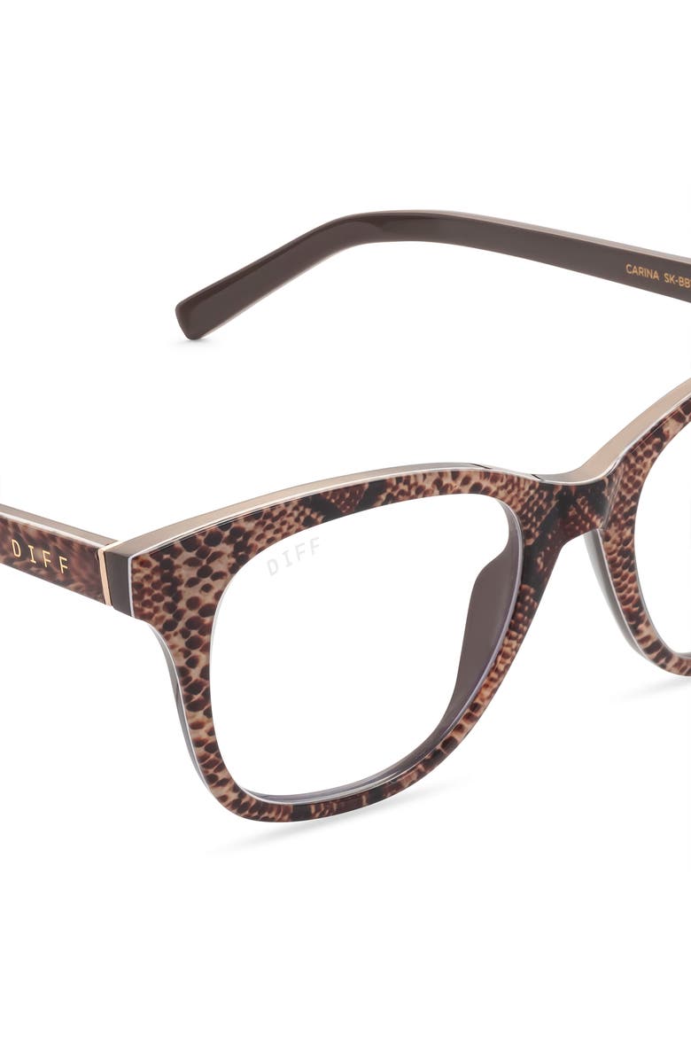 DIFF Carina 50mm Blue Light Blocking Glasses, Alternate, color, Ivory/ Sea Snake Inside/ Clear