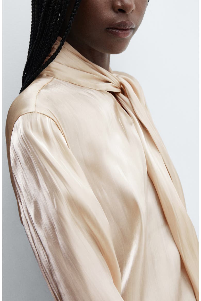 Tie Neck Satin Shirt, Alternate, color, GOLD