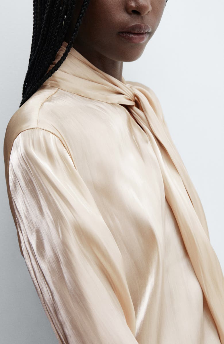 MANGO Tie Neck Satin Shirt, Alternate, color, 
