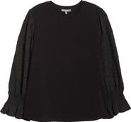 Wit & Wisdom Mixed Media Smocked Sleeve Top