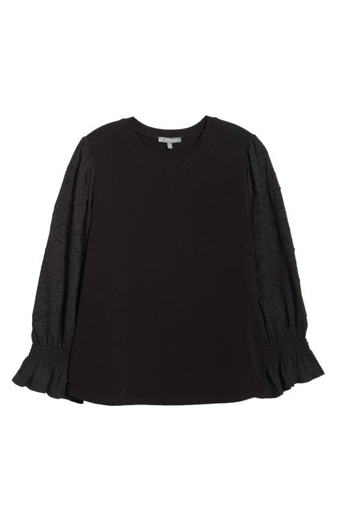 Wit & Wisdom Mixed Media Smocked Sleeve Top In Black