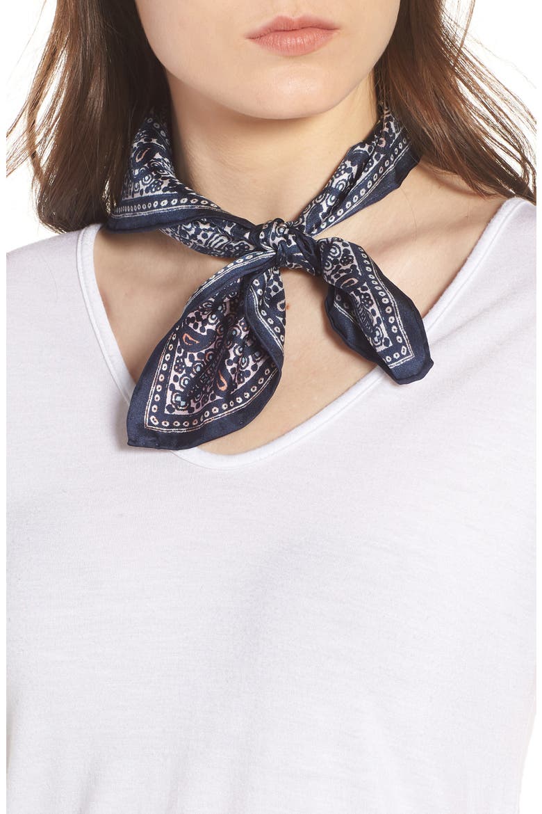 Border Paisley Silk Scarf, Main, color, NAVY