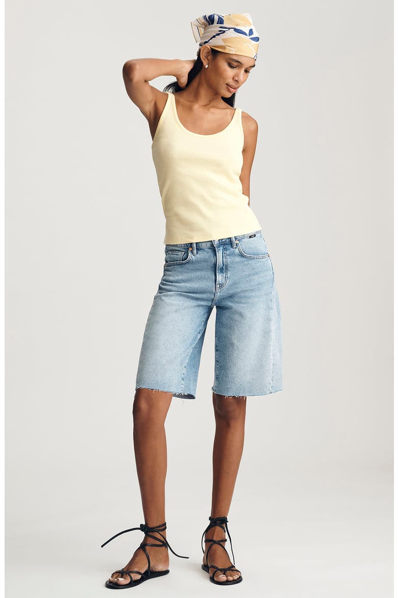 Scoop Neck Stretch Cotton Rib Tank, Alternate, color, PALE BANANA