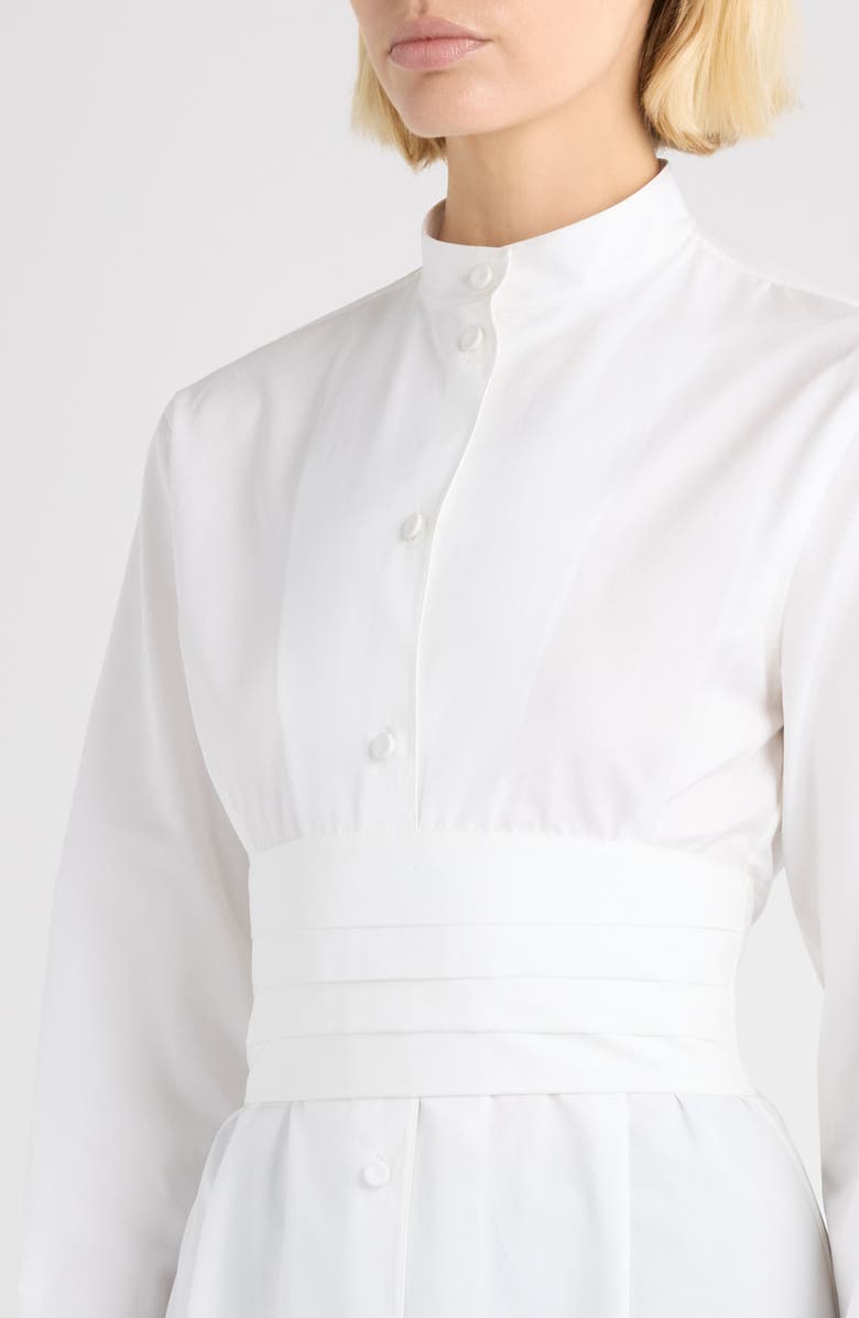 Alaïa Cummerbund Belted Long Sleeve Cotton Poplin Shirtdress, Alternate, color, Blanc