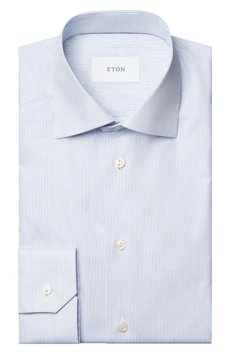 Eton Contemporary Fit Pinstripe Cotton Twill Dress Shirt, Alternate, color, Light Blue