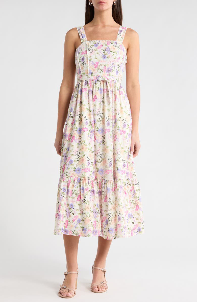 CeCe Floral Midi Sundress, Main, color, New Ivory