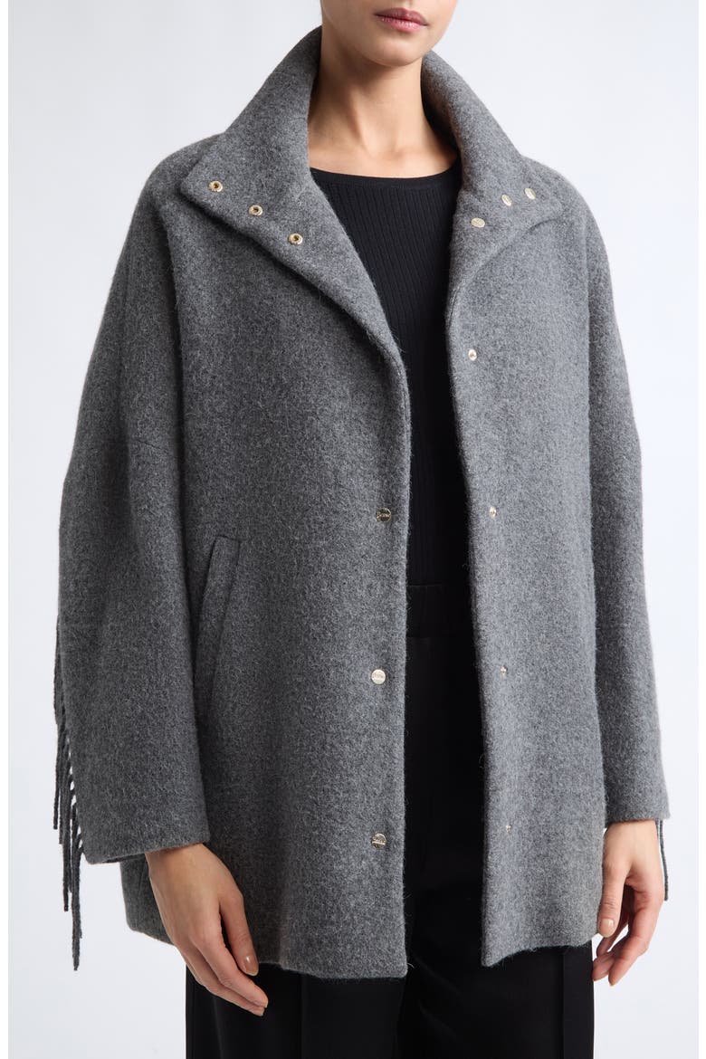 Fringed Alpaca, Nylon & Wool Jacket with Ultralight Bib Inset, Alternate, color, 9487 CHARCOAL