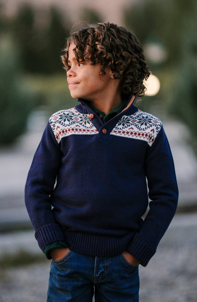 Hope & Henry Kids' Organic Mock Neck Intarsia Sweater, Alternate, color, 