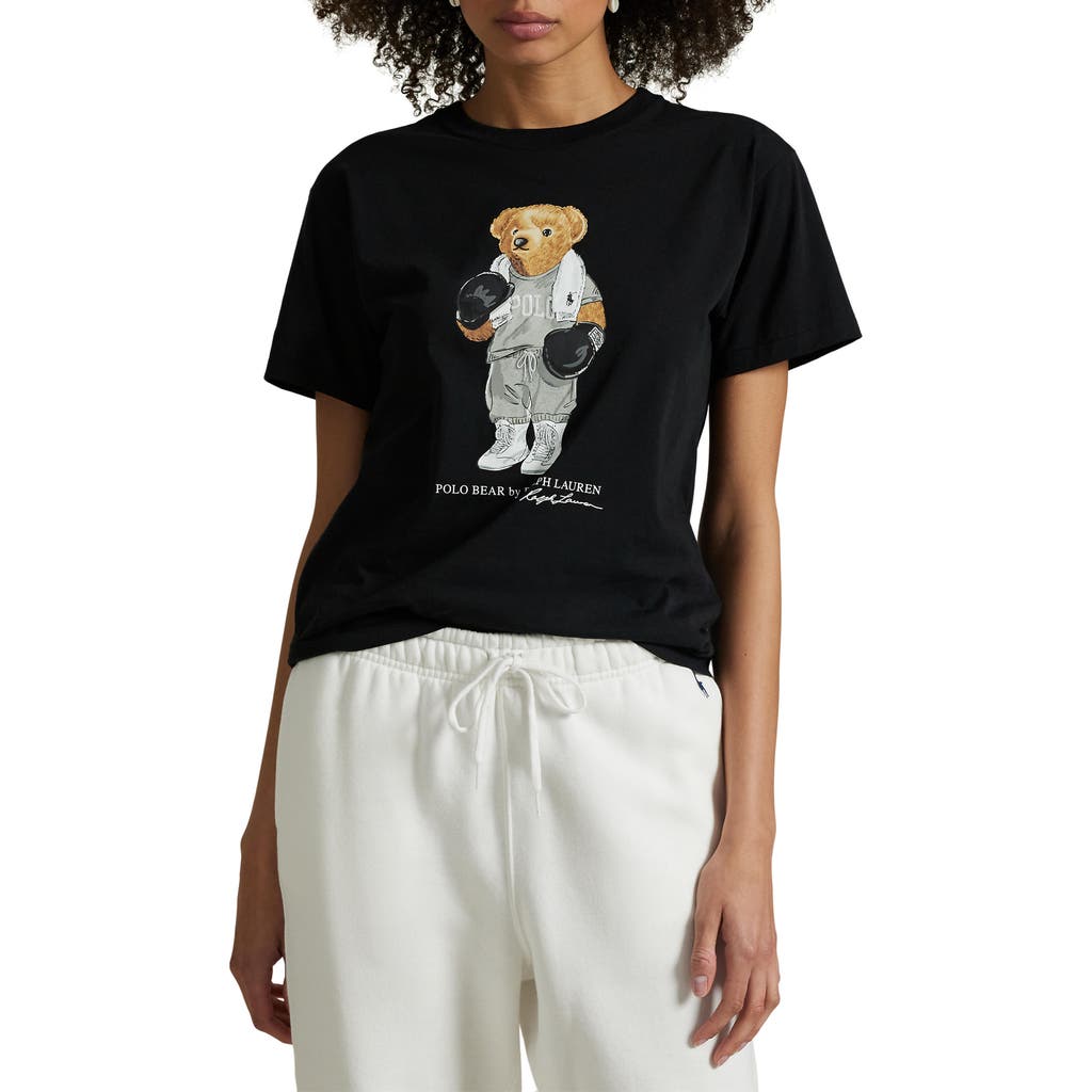 Polo Ralph Lauren Womens Polo Black Bear-print Short-sleeves Cotton-jersey T-shirt
