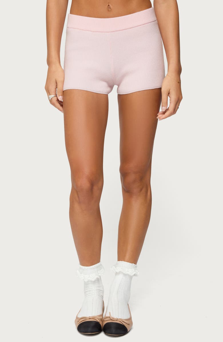EDIKTED Lorie Rib Shorts, Main, color, Light-Pink