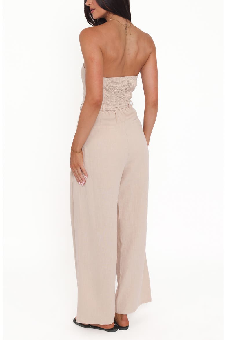 Calliope Strapless Tie Waist Jumpsuit, Alternate, color, WHEAT