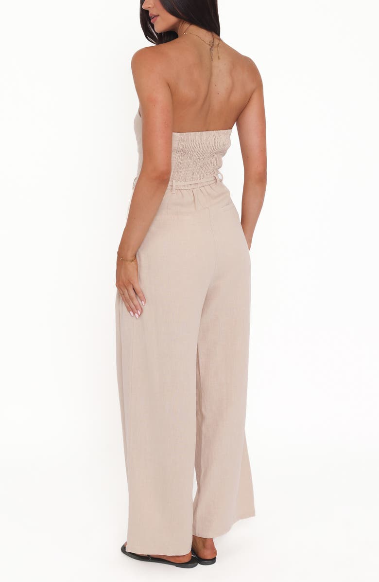Petal & Pup Calliope Strapless Tie Waist Jumpsuit, Alternate, color, Wheat