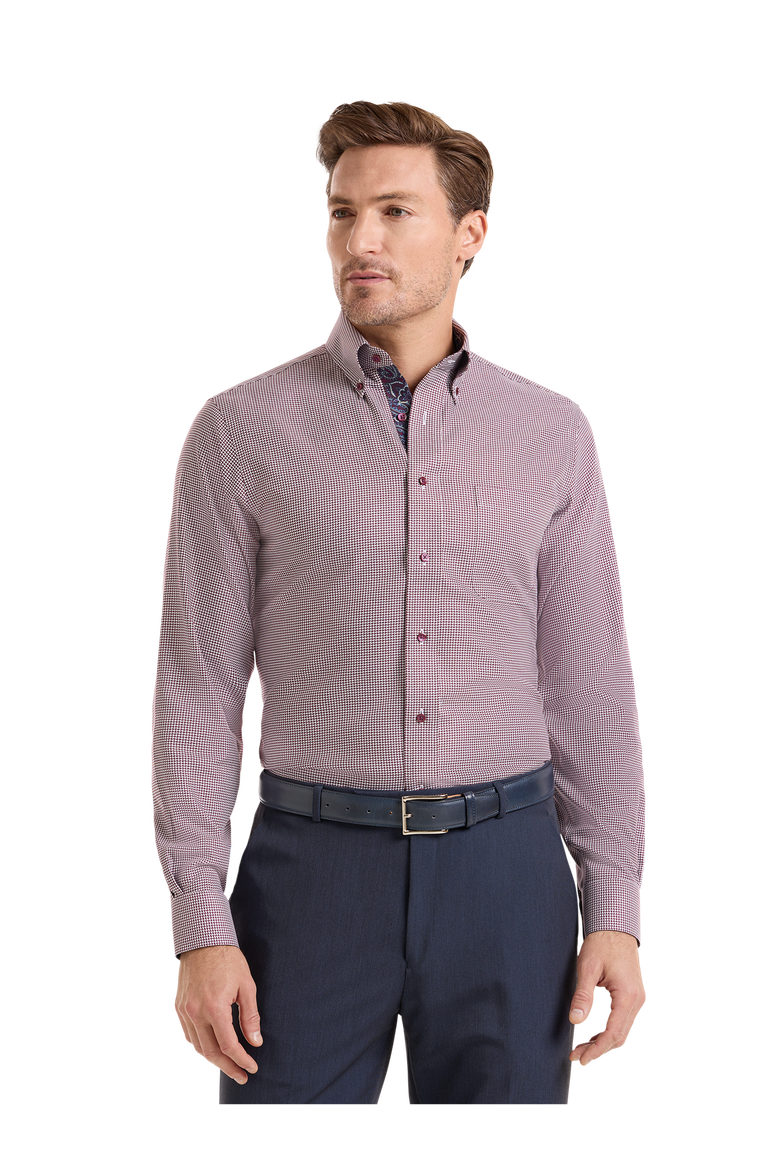 Cotton Buttondown Collar Twill Slim Contrast Trim Button Cuff Long Sleeve Shirt, Alternate, color, Burgundy