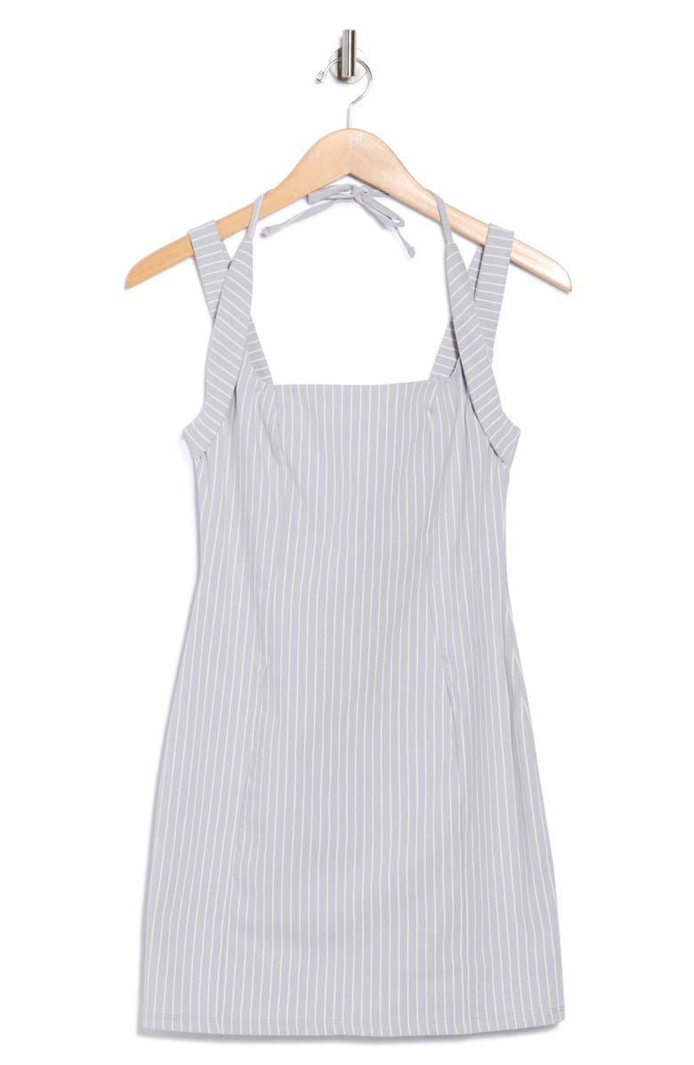 ASOS DESIGN Pinstripe Halter Tie Minidress, Alternate, color, Grey Stripe