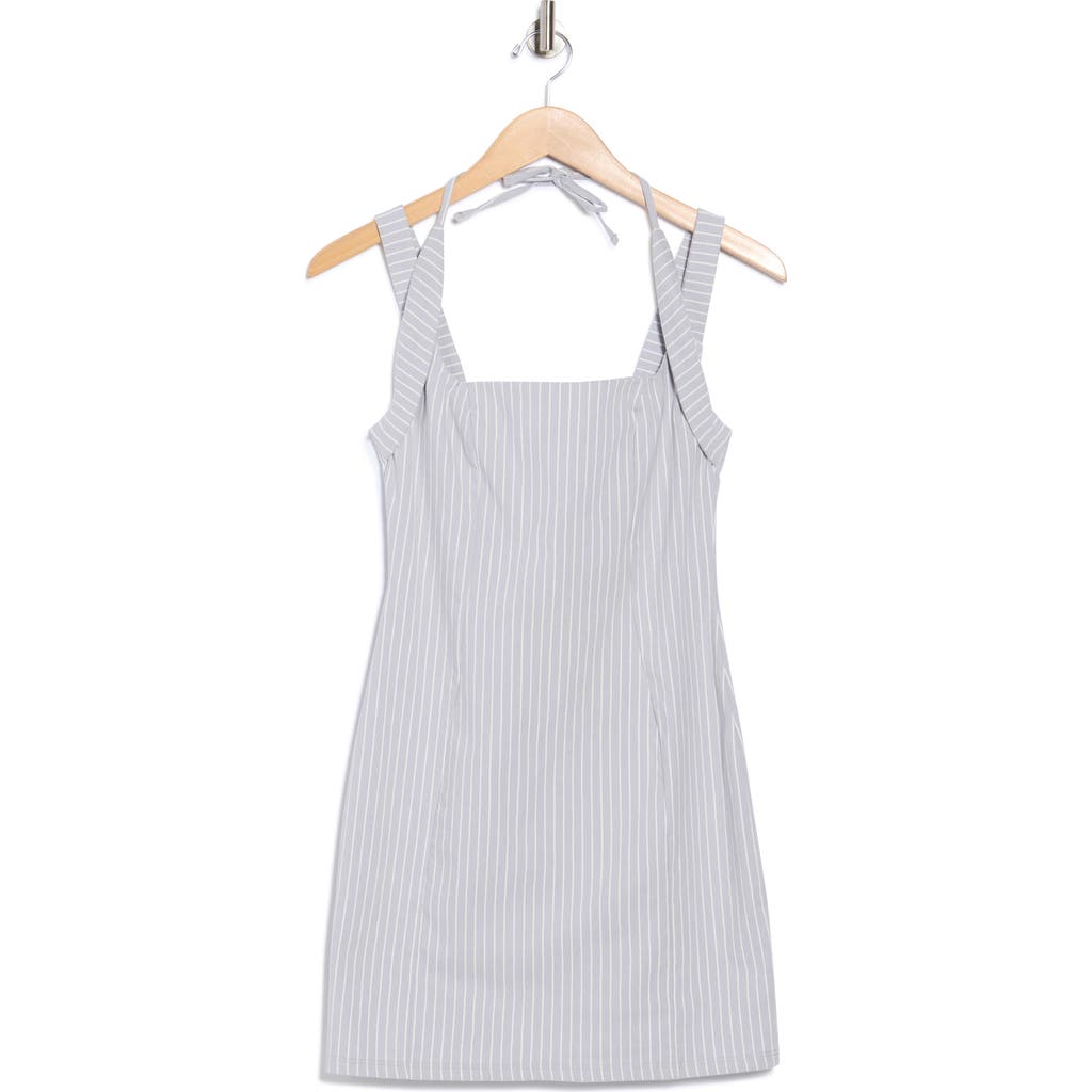 Asos Design Pinstripe Halter Tie Minidress In Gray