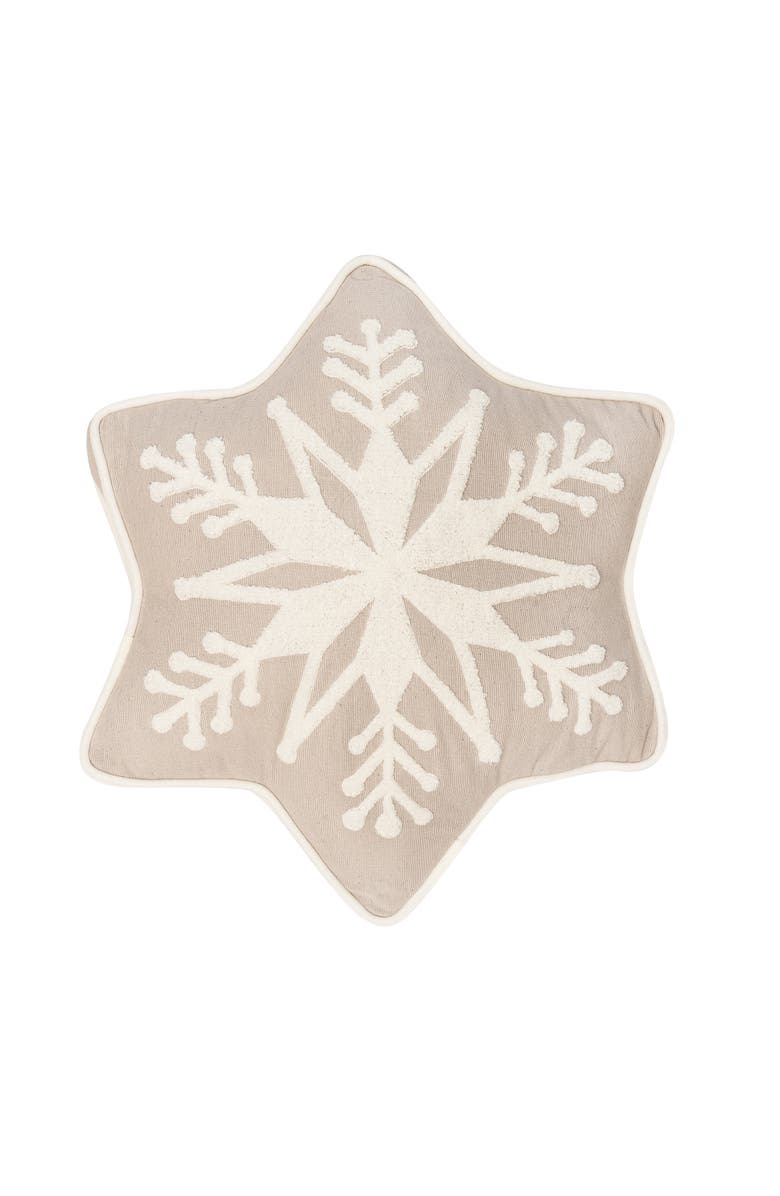 C&F Home Snowflake Shaped Christmas Cotton Blend Tufted Accent Throw Pillow 18" x 18", Main, color, Brown