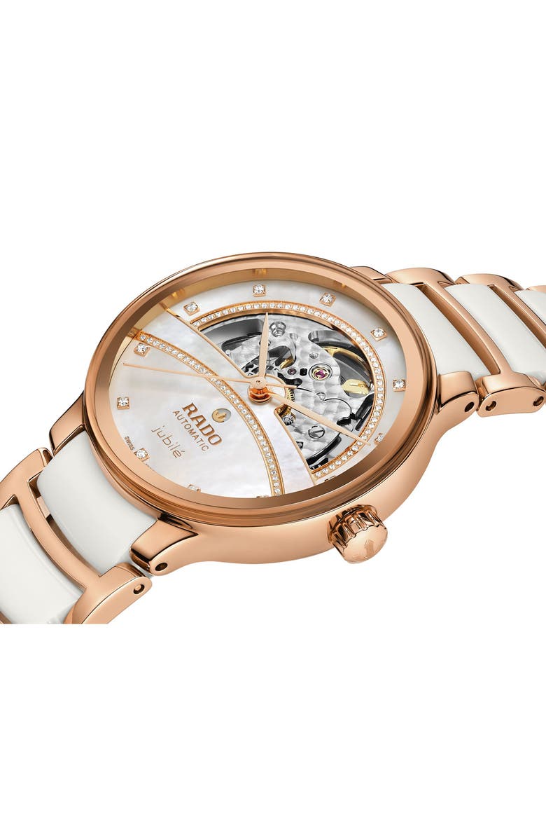 RADO Centrix Open Heart Superjubile Diamond Bracelet Watch, 35mm, Alternate, color, White