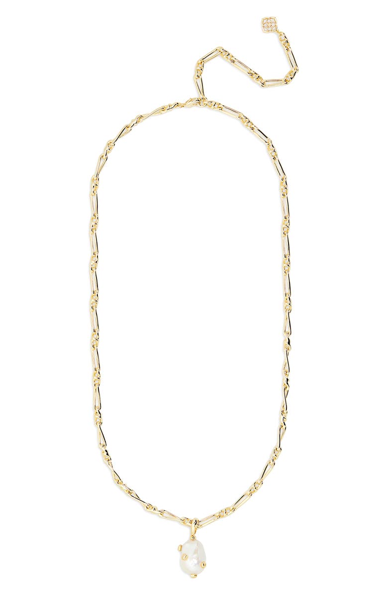Kendra Scott Melody Freshwater Pearl Pendant Chain Necklace, Main, color, Gold White Pearl