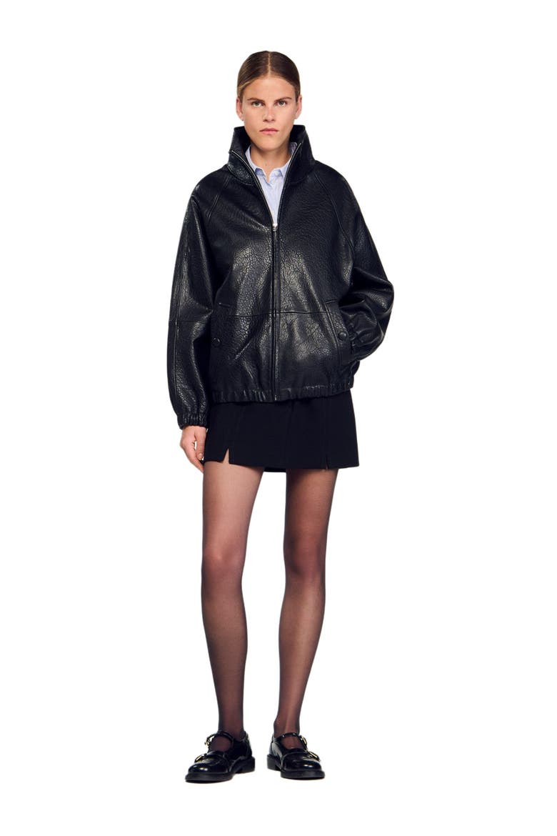 Oversized leather jacket, Alternate, color, Black