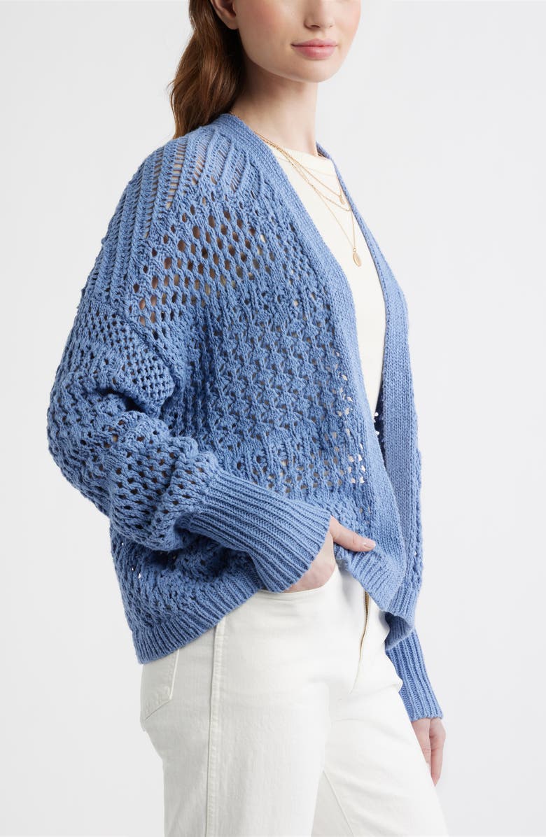 Treasure & Bond Openwork Slouchy Cotton Cardigan, Alternate, color, Blue Beyond