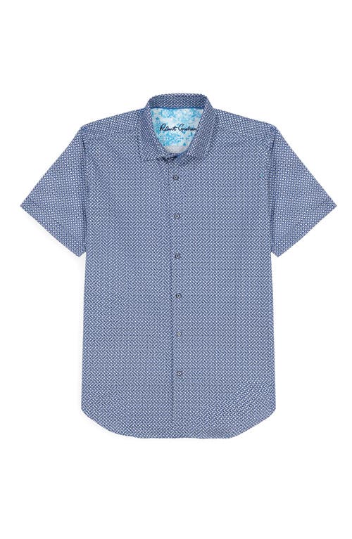 Robert Graham Grinnell Geo Pattern Short Sleeve Stretch Cotton Button-up Shirt In Blue