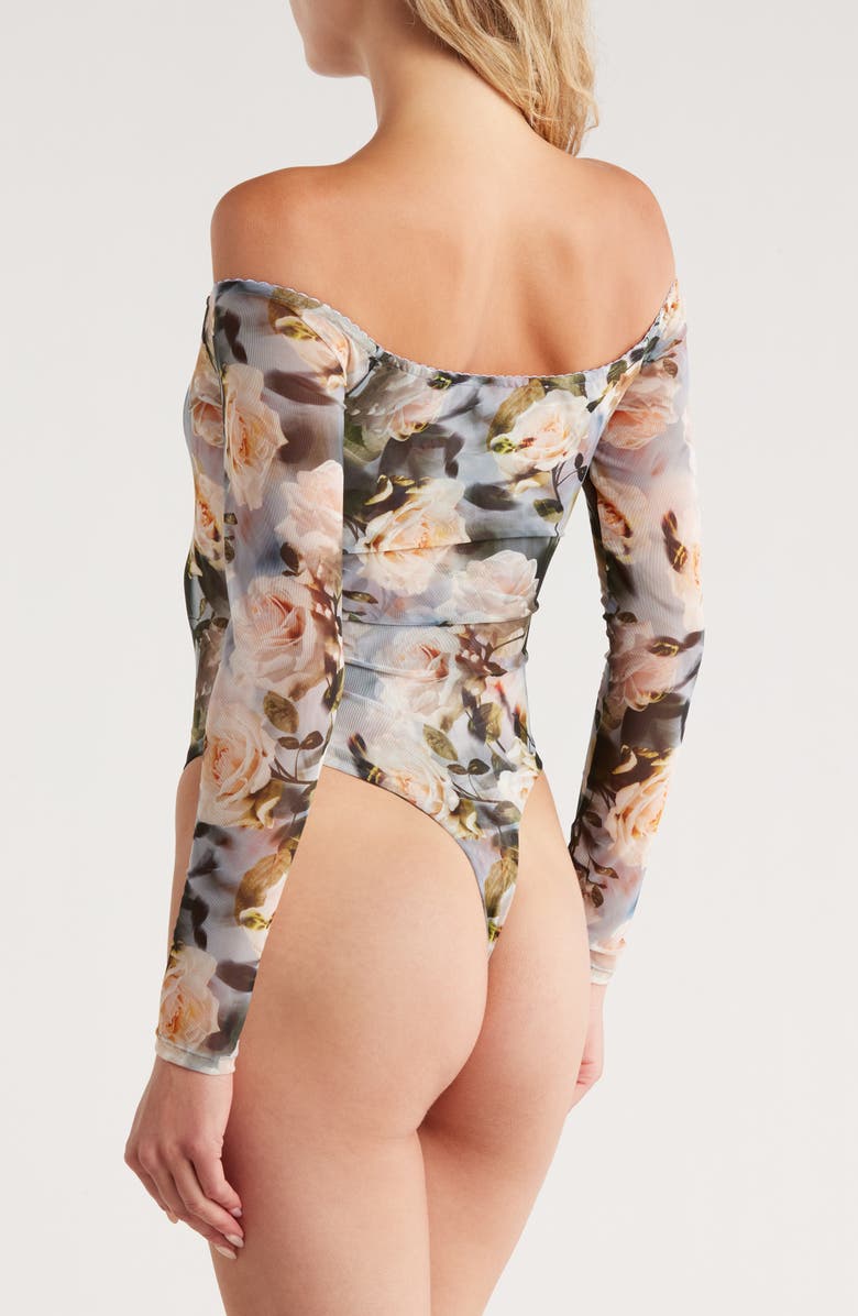L'AGENCE Peonie Off the Shoulder Bodysuit, Alternate, color, Multi Distressed Floral