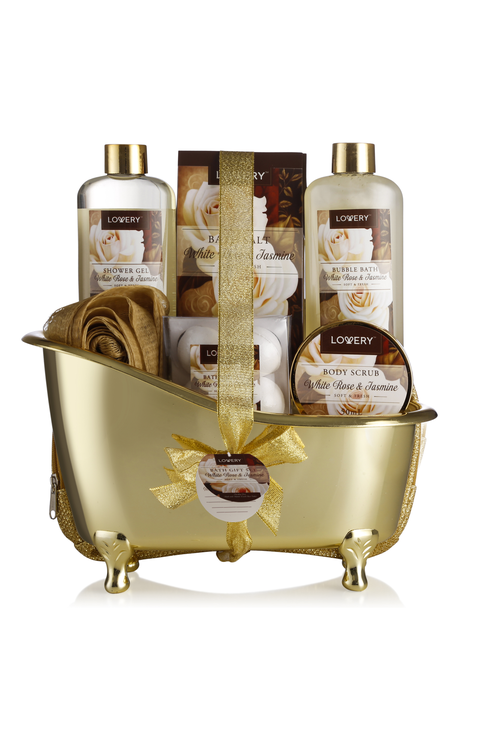 White Rose & Jasmine 13 pc Home Spa Gift Basket