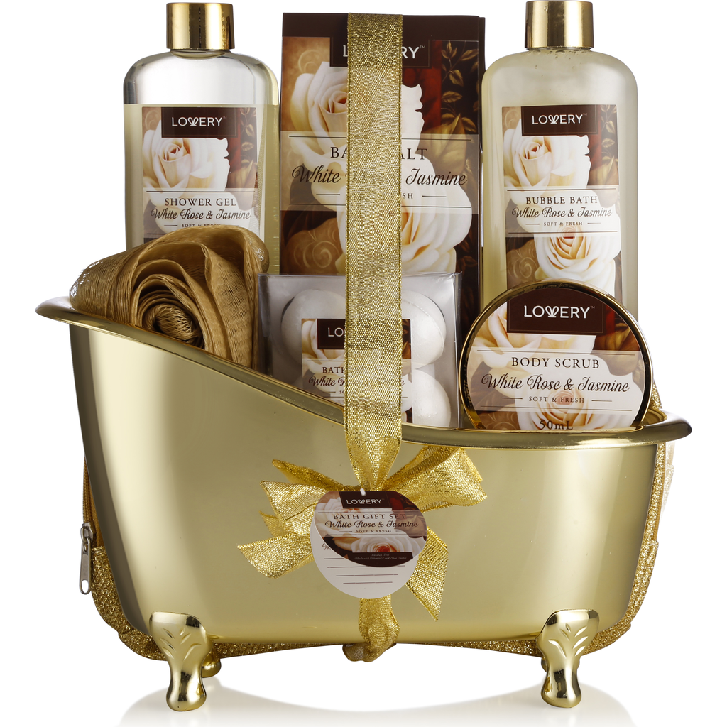 Lovery White Rose & Jasmine 13 pc Home Spa Gift Basket