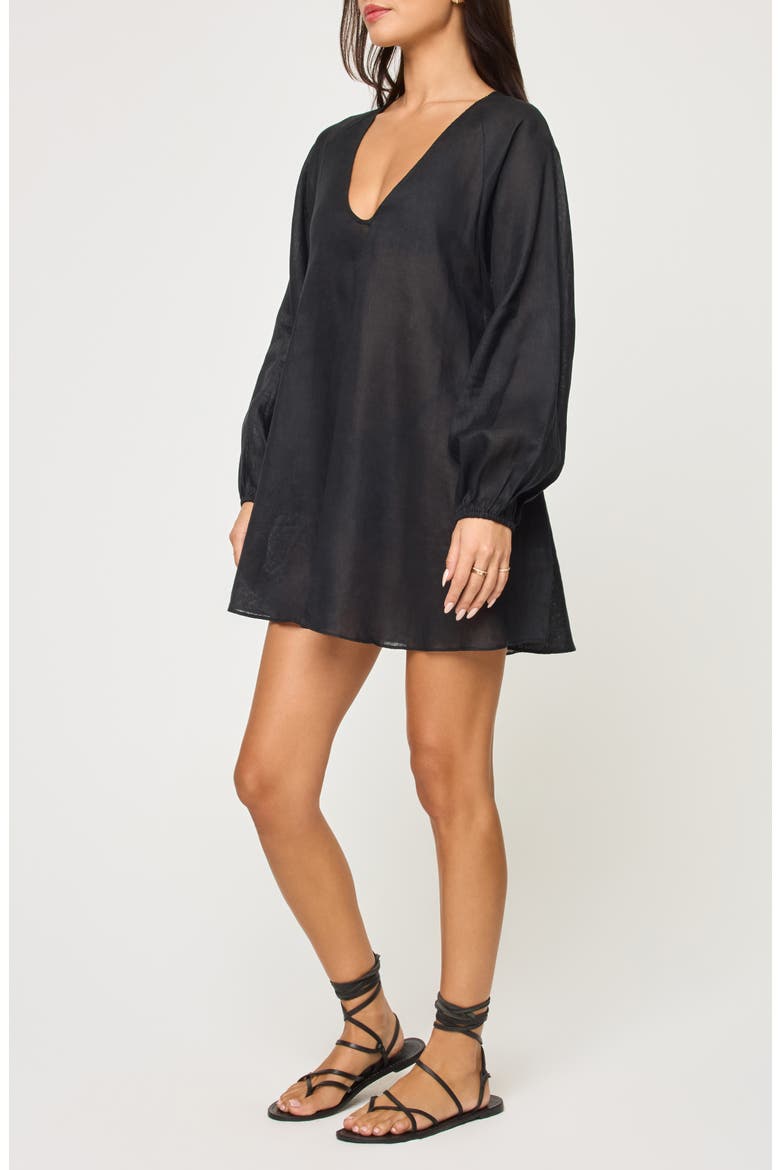 Boat Trip Linen Cover-Up Tunic, Alternate, color, BLACK