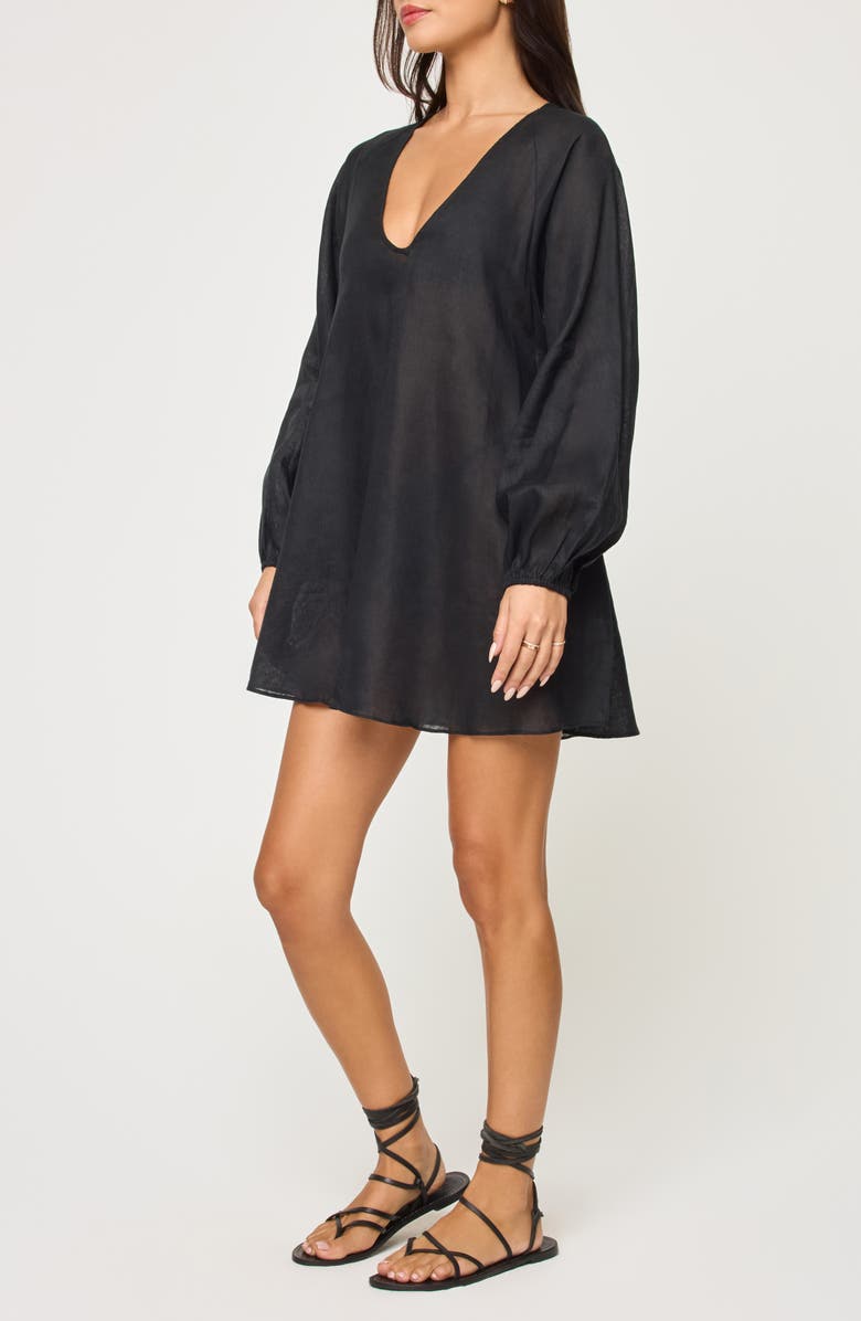 LSPACE Boat Trip Linen Cover-Up Tunic, Alternate, color, Black