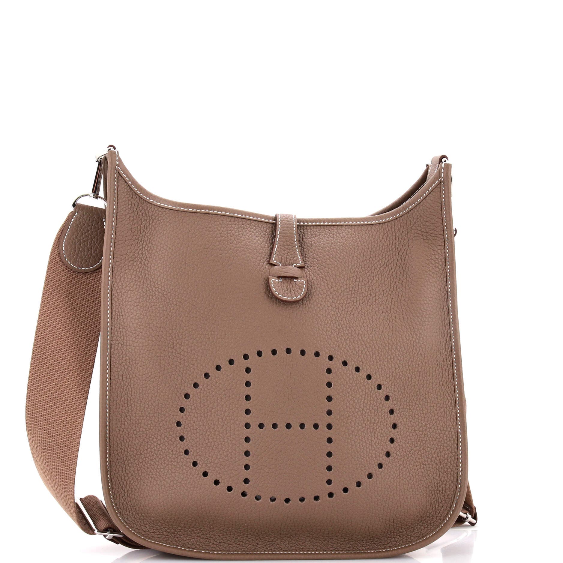 Pre-Owned Hermes Evelyne Bag Gen III Clemence PM, Main, color, Etoupe