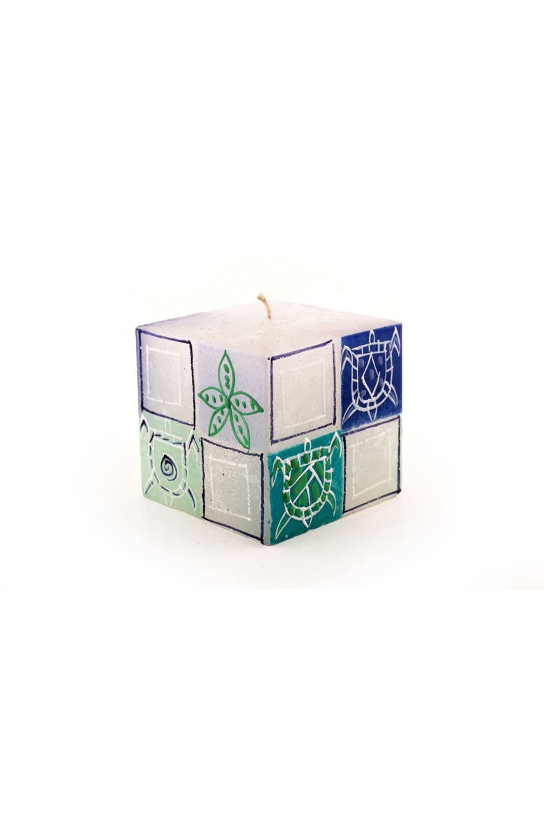 Arniston Beach Painted Cube Candle, Main, color, Multicolor - 3x3x3"