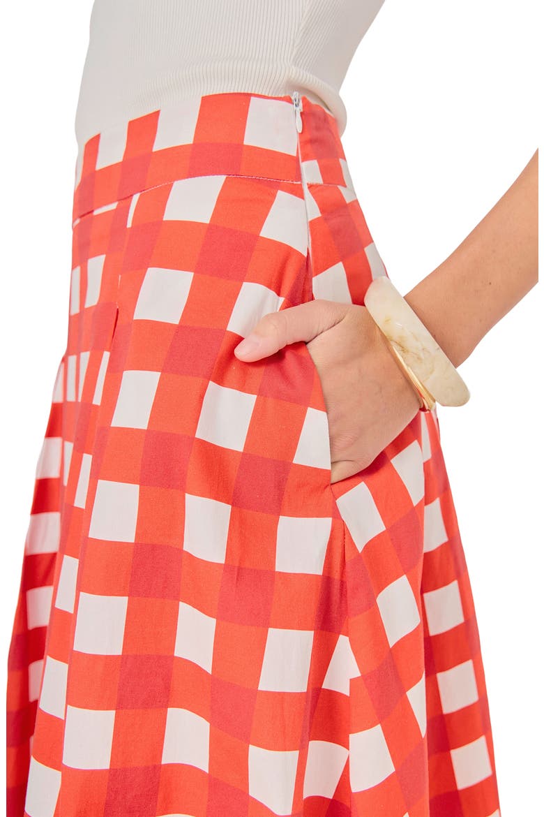 Plaid Pleated A-Line Midi Skirt, Alternate, color, RED