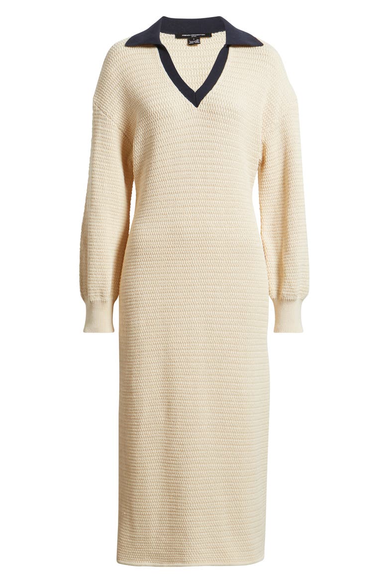Mozart Contrast Collar Long Sleeve Midi Sweater Dress, Alternate, color, 11-ECRU-MARINE