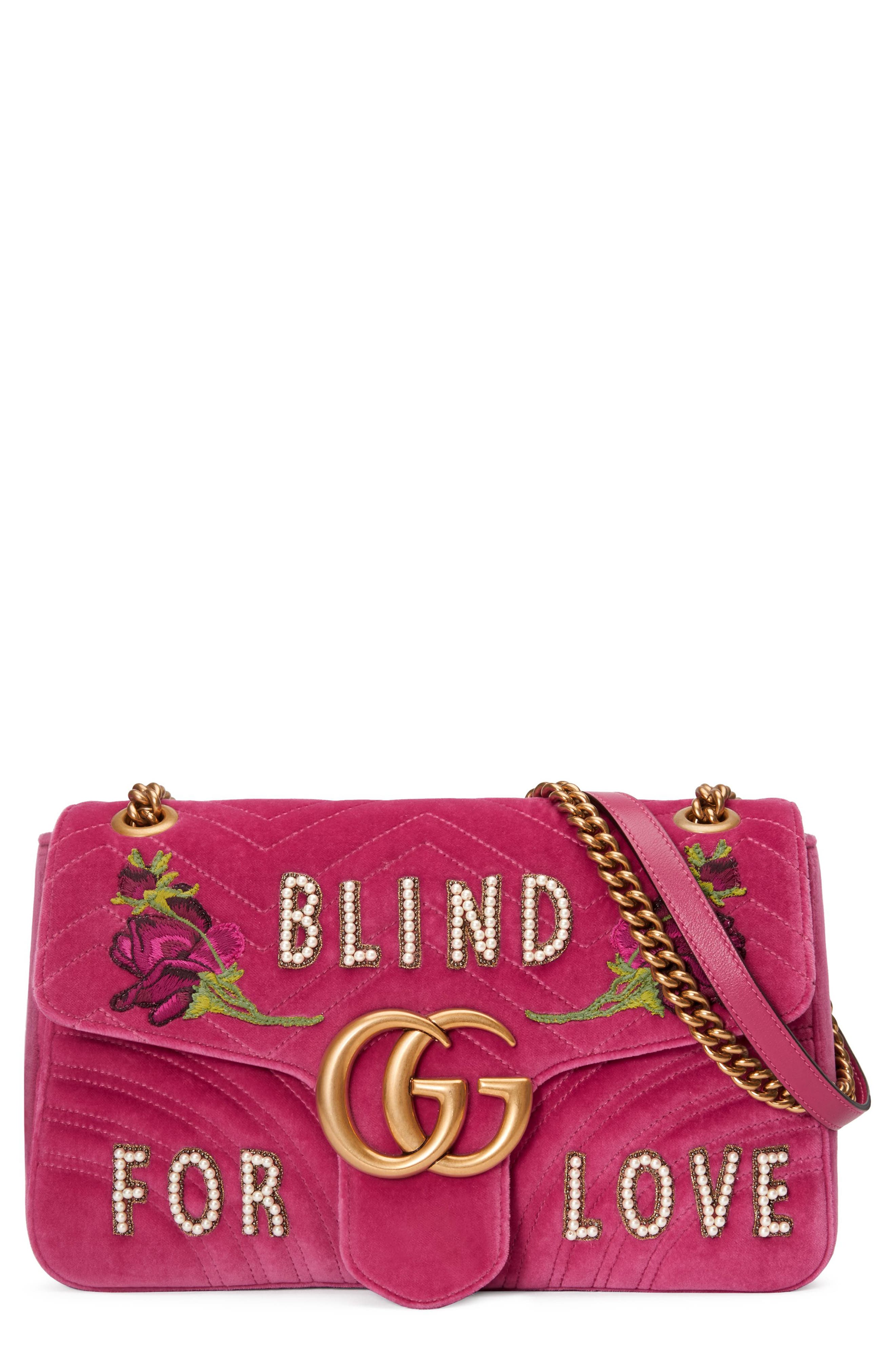 Gucci GG Marmont 2.0 Imitation Pearl Embellished Velvet Crossbody Bag, Main, color, 