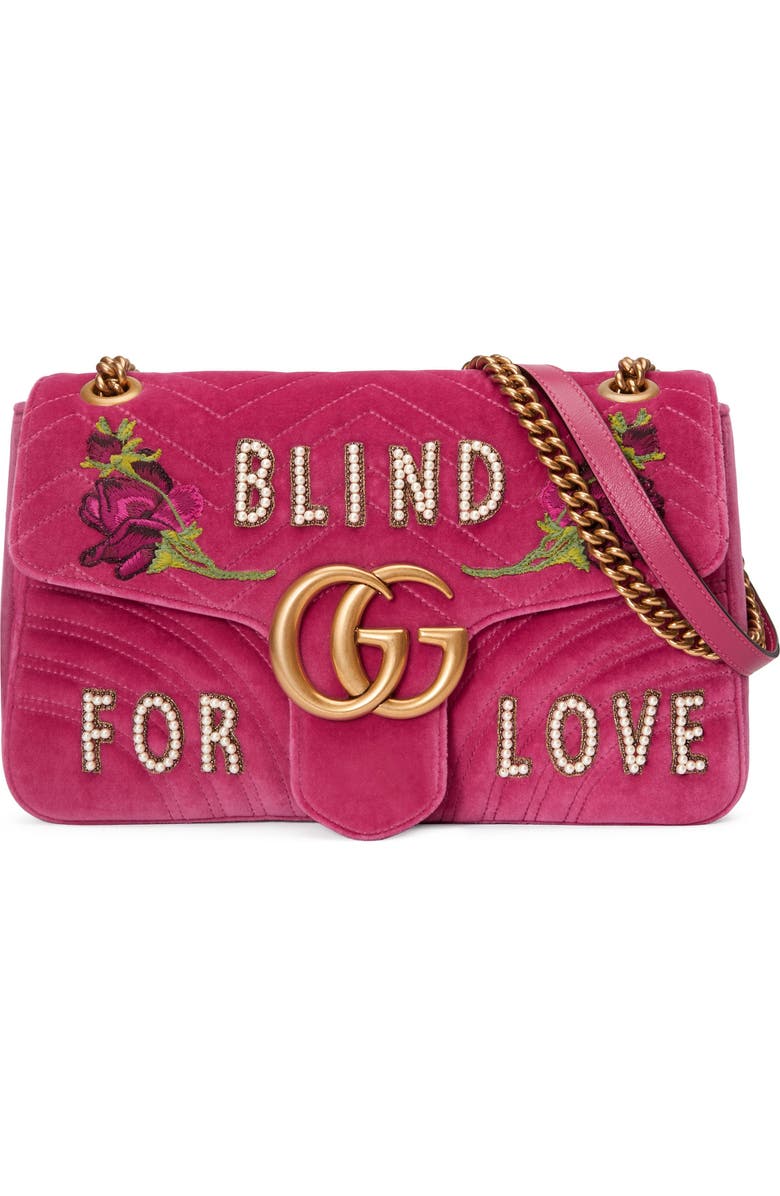 Gucci GG Marmont 2.0 Imitation Pearl Embellished Velvet Crossbody Bag, Main, color,