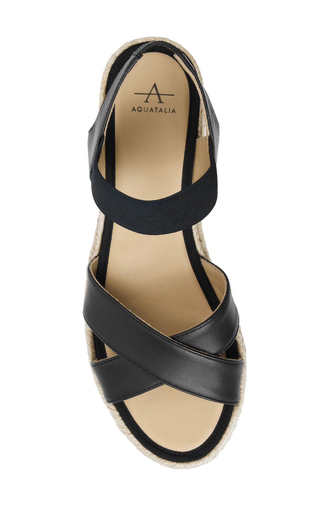 Aquatalia Almeria Weatherproof Slingback Espadrille Platform Wedge Sandal, Alternate, color, Black Leather