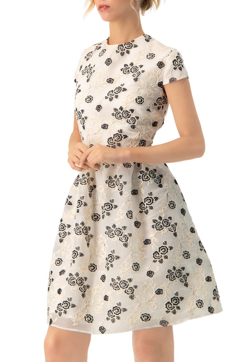 Floral Embroidered Short A-Line Dress, Alternate, color, Natural